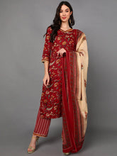 Cotton Floral Printed Kurta Trousers Dupatta-VKSKD1425